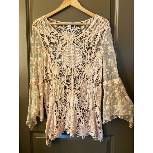 Cato Tops - Boho Coastal Cowgirl Crochet Lace Long Sleeve Pullover